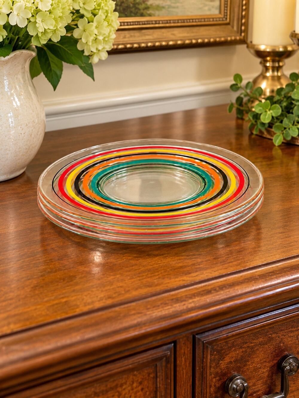 Vintage 1930’s-40’s Anchor Hocking Ring Ding 8 inch Clear Glass Luncheon Plates